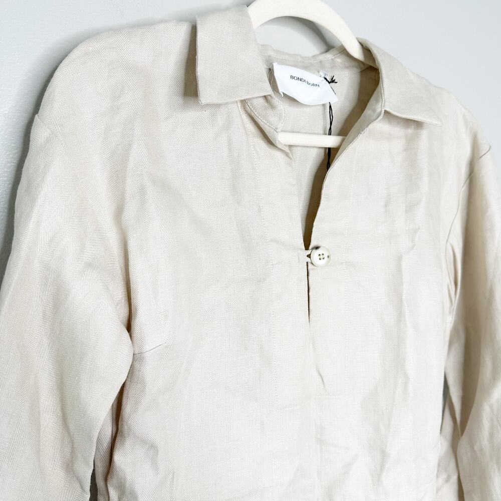 Bondi Born Sand Portuguese Linen Relaxed Bell Sleeve Delphi Dress XS - Picture 4 of 12